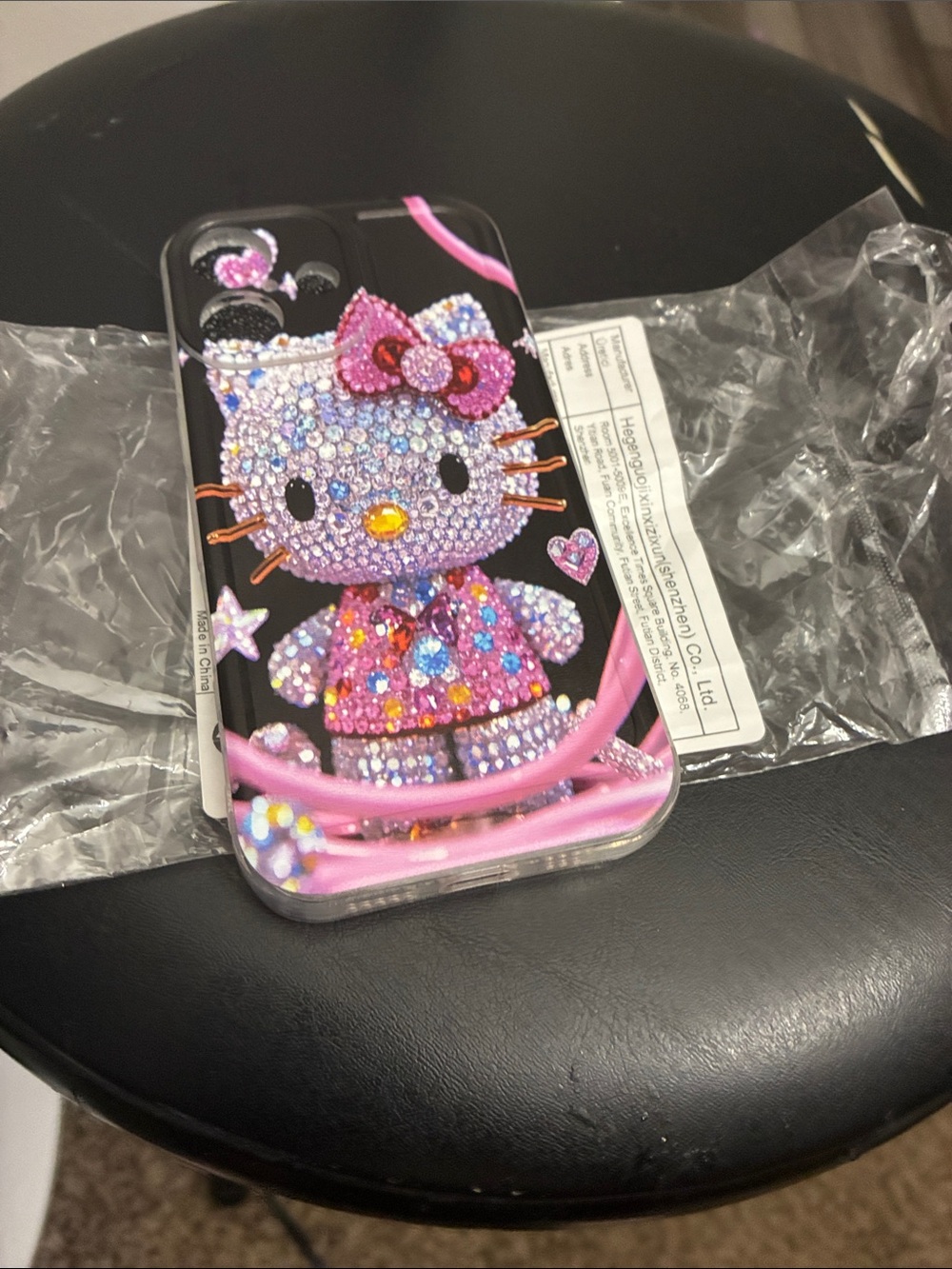Hello Kitty Pink Black Floral Glitter Phone Case with Lanyard